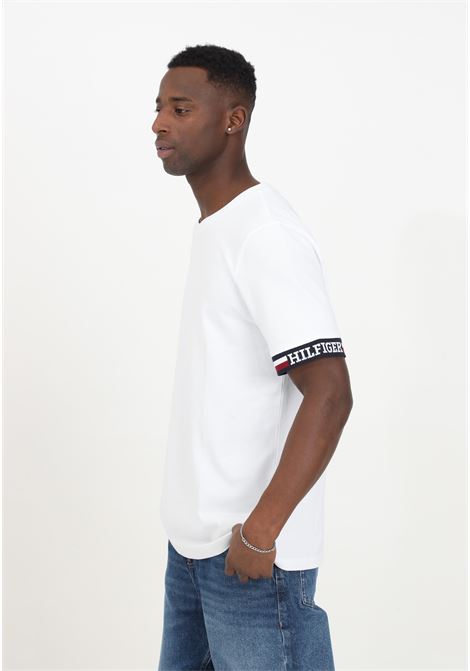 White half-sleeved men's t-shirt with stripes on the edges of the sleeves TOMMY HILFIGER | MW0MW33678YBRYBR